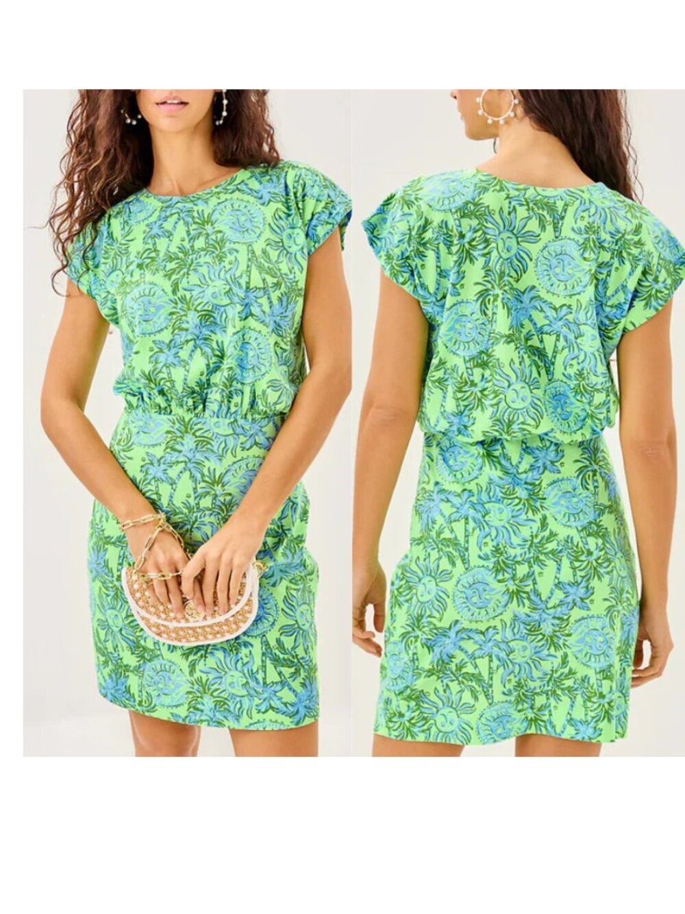 NWOT Lilly Pulitzer Melli Blouson Dress Cool Mint Catchin Rays Medium